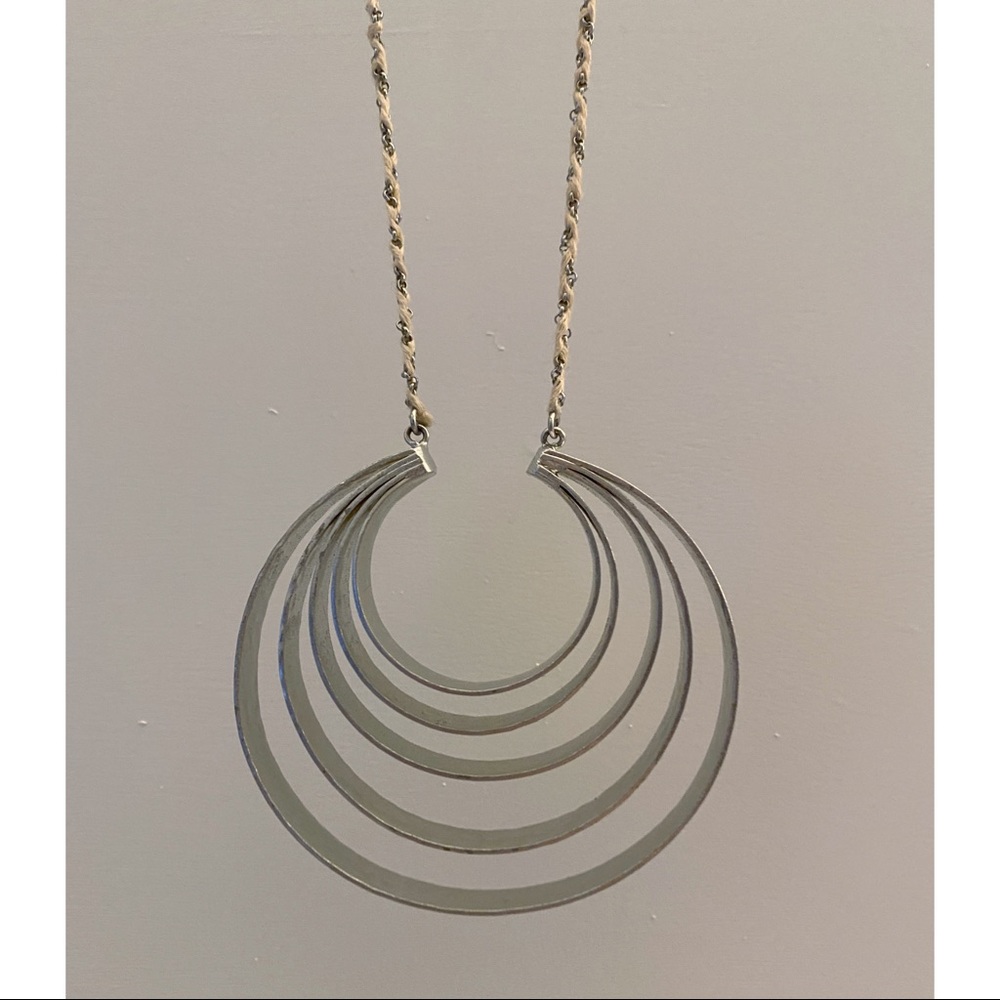 Anthropologie Hammered Silver Metal Pendent Necklace